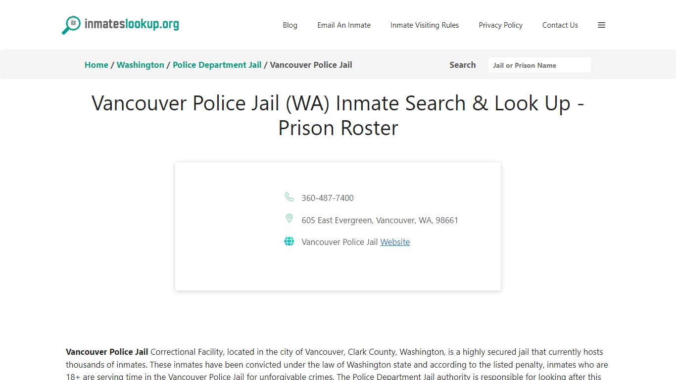 Vancouver Police Jail (WA) Inmate Search & Look Up - Prison Roster